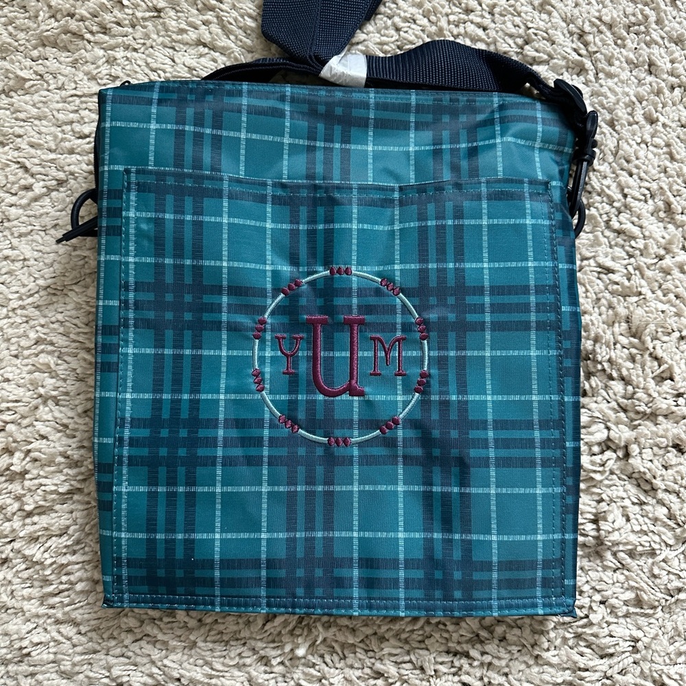Thirty-One Picnic Thermal Tote Totally Tartan with embroidery